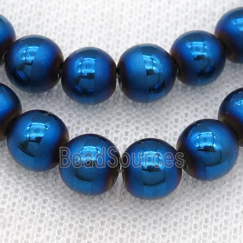 round Hematite Beads with line, blue electroplated, matte