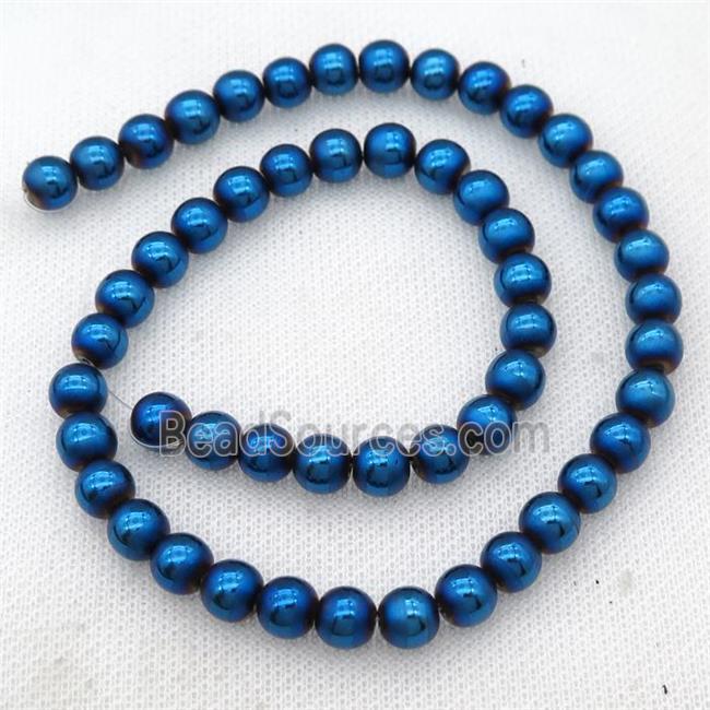 round Hematite Beads with line, blue electroplated, matte