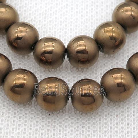 round Hematite Beads with line, brown electroplated, matte