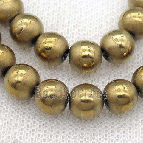 round Hematite Beads with line, gold electroplated, matte