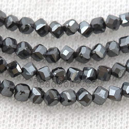 black Hematite beads, corner-drilled cube