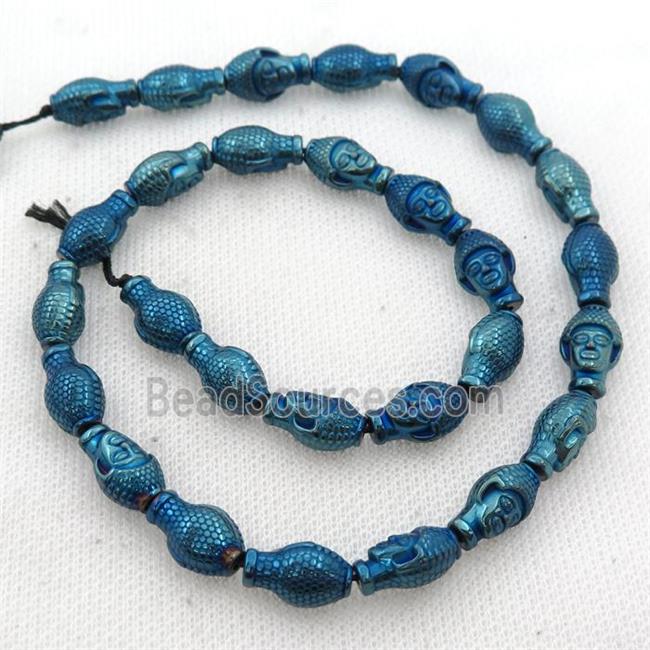 Hematite buddha beads, blue electroplated