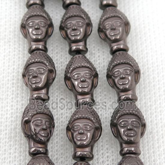 Hematite buddha beads, chocolate electroplated