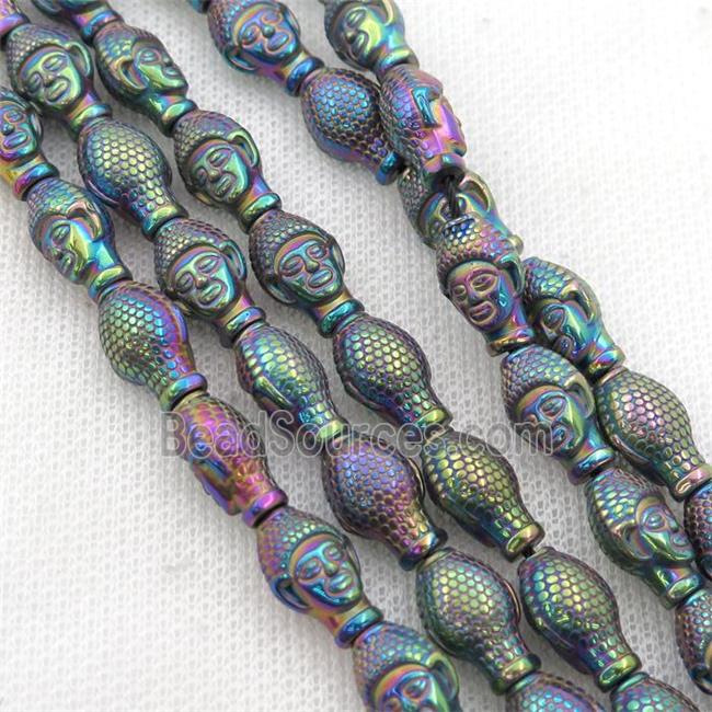 Hematite buddha beads, rainbow electroplated