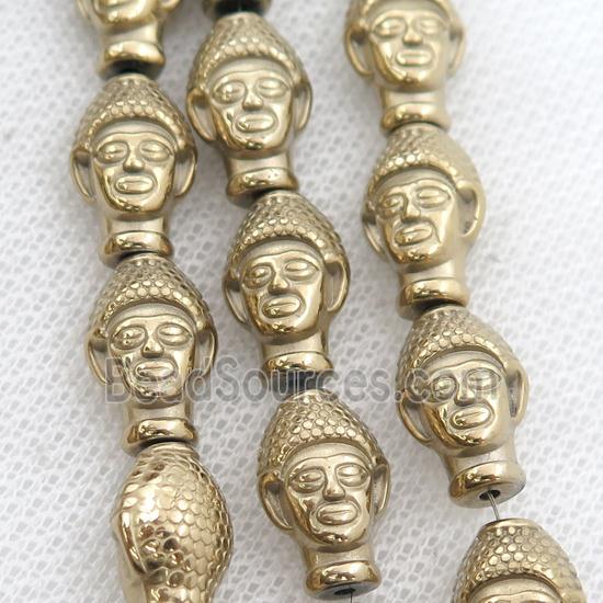 Hematite buddha beads, pyrite color electroplated