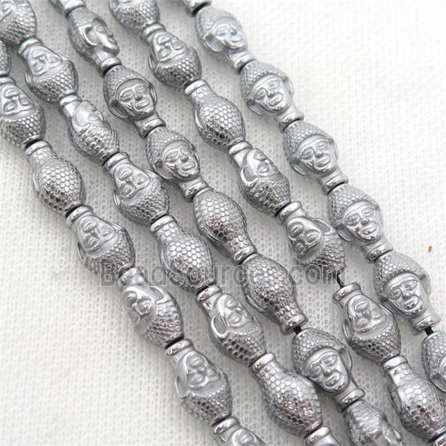 Hematite buddha beads, platinum electroplated