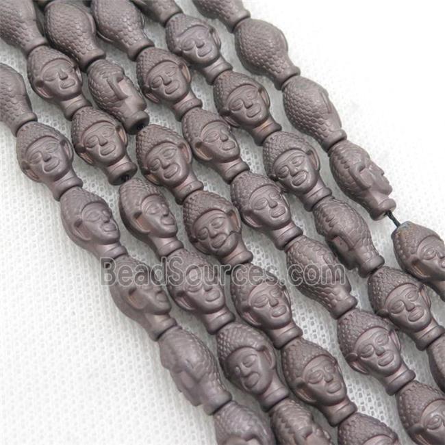 matte Hematite buddha beads, chocolate electroplated