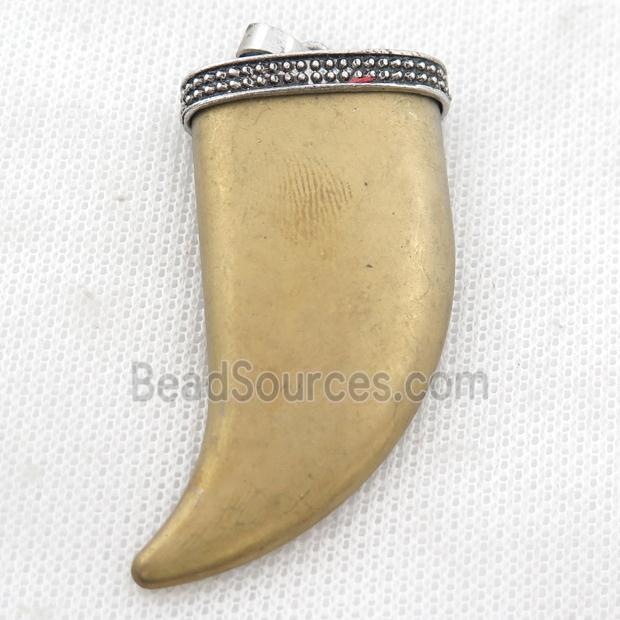 matte Hematite horn pendant, pyrite color electroplated