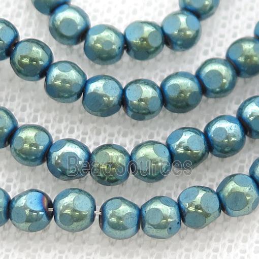 faceted round Hematite beads, green electroplated