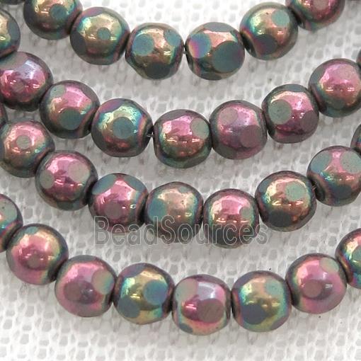 faceted round Hematite beads, fuchsia electroplated