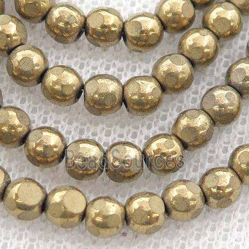 faceted round Hematite beads, gold electroplated