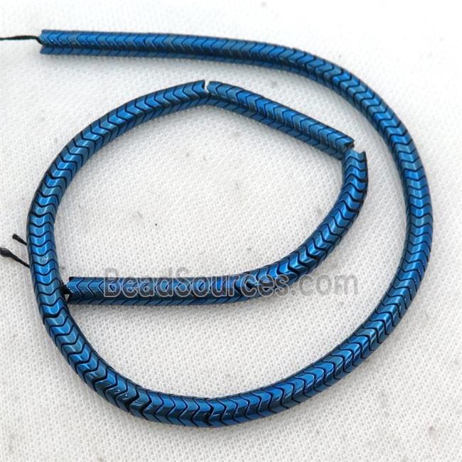 Hematite wave beads, snakeskin, blue electroplated