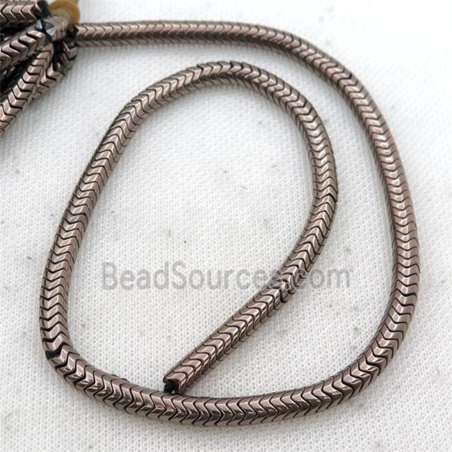 Hematite wave beads, snakeskin, chocolate electroplated