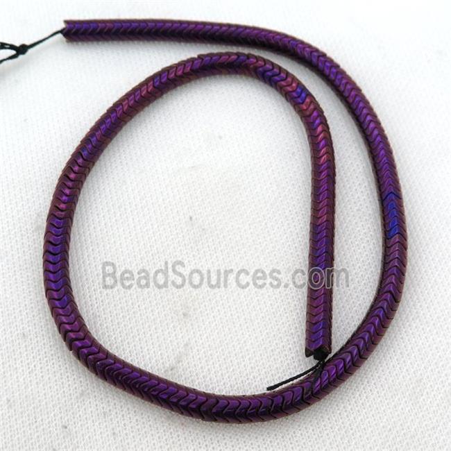 Hematite wave beads, snakeskin, purple electroplated