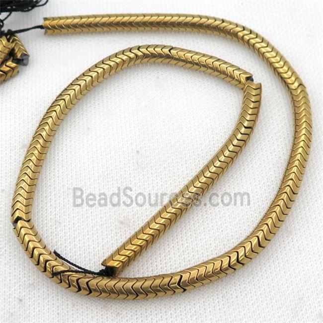 Hematite wave beads, snakeskin, gold electroplated