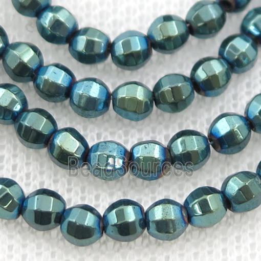 Hematite lantern beads, green electroplated