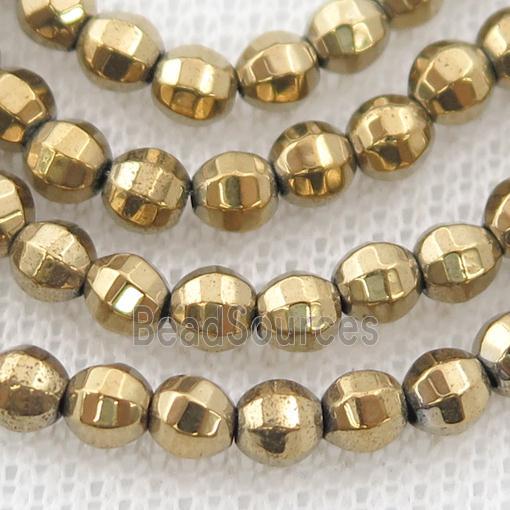 Hematite lantern beads, lt.gold electroplated