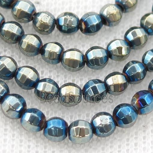 Hematite lantern beads, bluegold electroplated