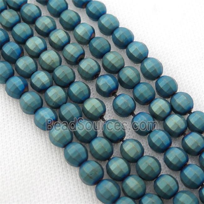 matte Hematite lantern beads, green electroplated