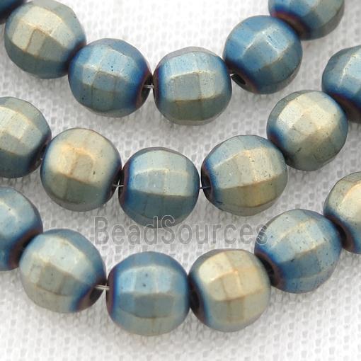 matte Hematite lantern beads, bluegold electroplated