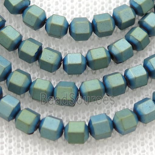 matte Hematite prism column beads, green electroplated