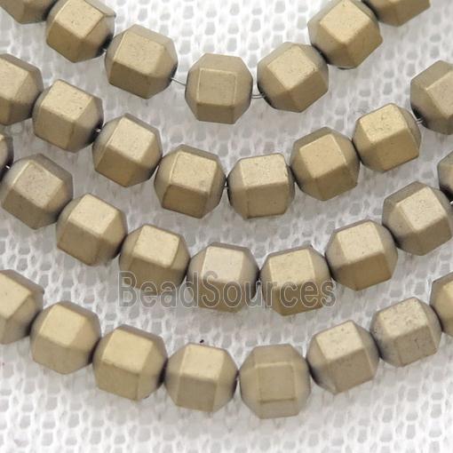 matte Hematite prism column beads, pyrite color electroplated