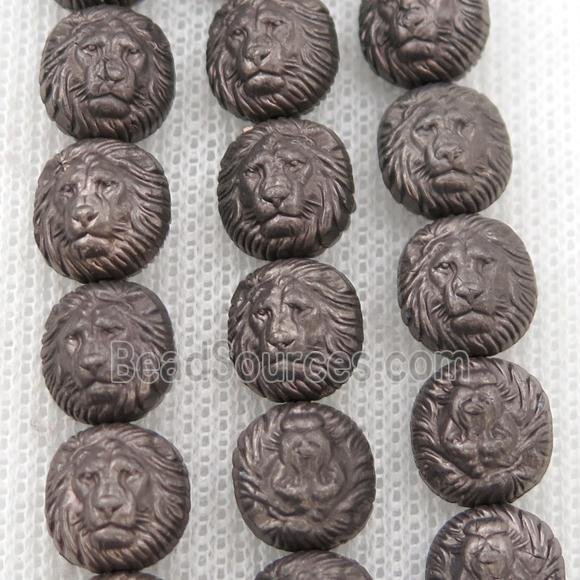 matte Hematite Lion Beads, chocolate electroplated