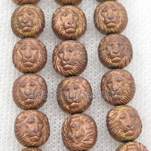 matte Hematite Lion Beads, brown electroplated