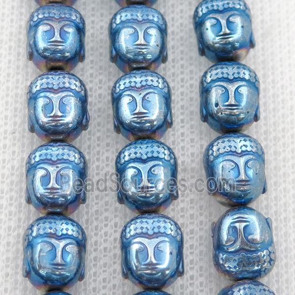 Hematite buddha beads, blue electroplated