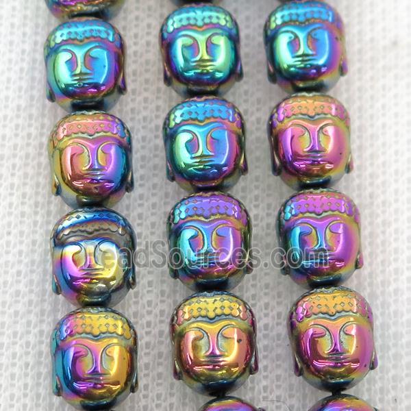 Hematite buddha beads, rainbow electroplated