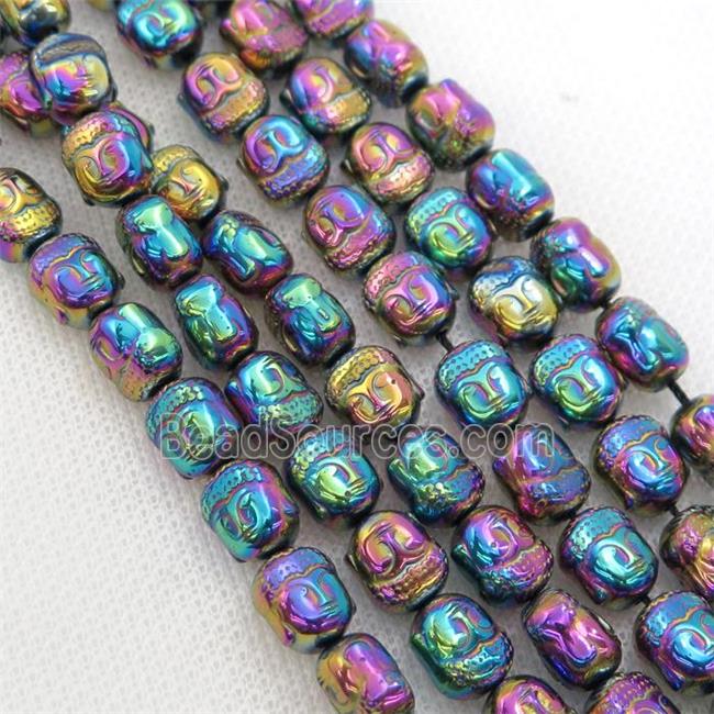 Hematite buddha beads, rainbow electroplated