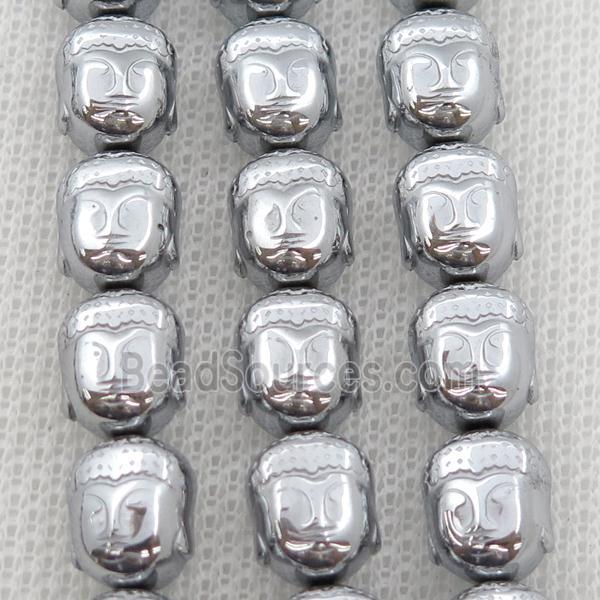 Hematite buddha beads, platinum electroplated