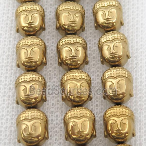 Hematite buddha beads, gold electroplated