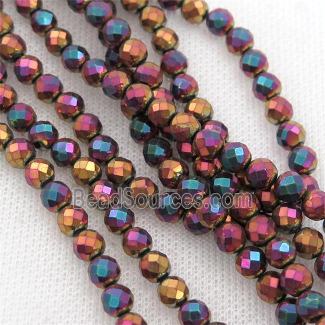 Hematite beads, faceted round, purple electroplated