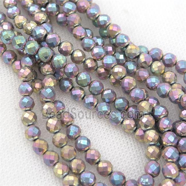 Hematite beads, faceted round, multicolor electroplated