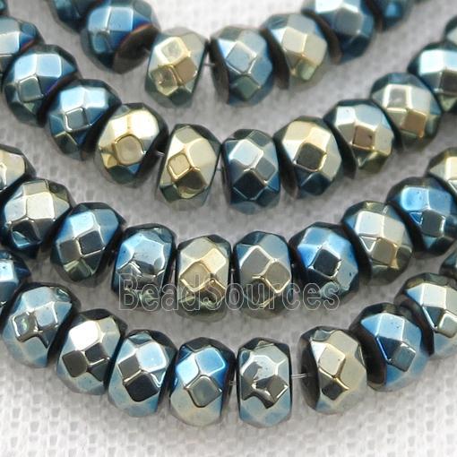 Hematite beads, faceted rondelle, bluegold electroplated