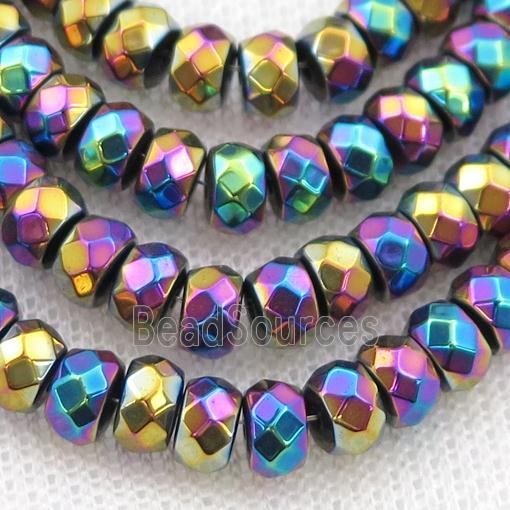 Hematite beads, faceted rondelle, rainbow electroplated