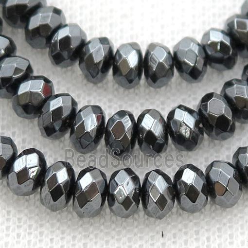 black Hematite beads, faceted rondelle