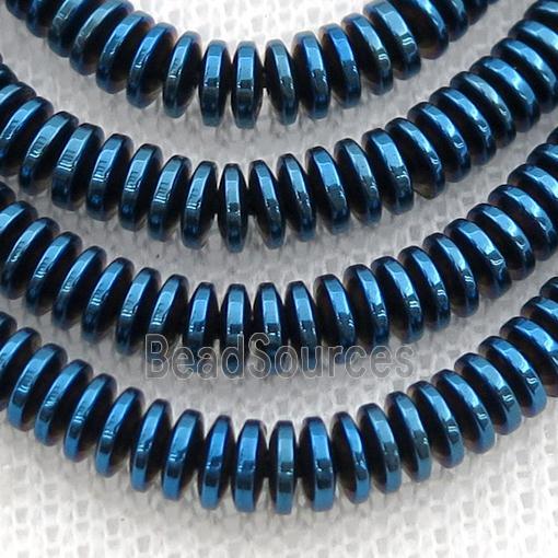 Hematite heishi beads, blue electroplated