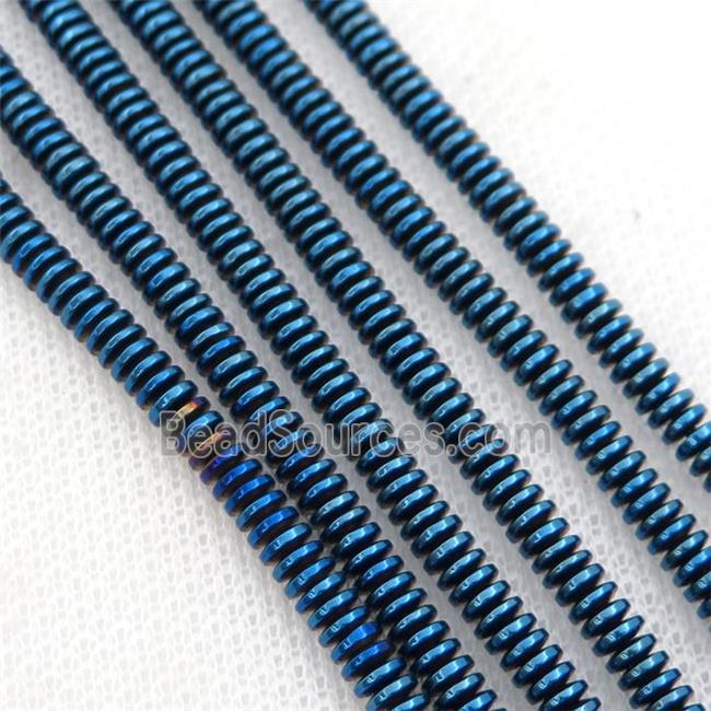 Hematite heishi beads, blue electroplated