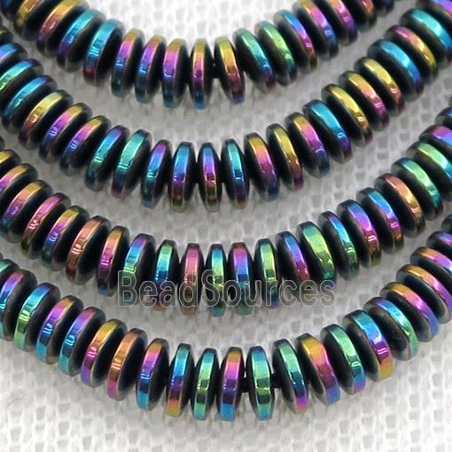 Hematite heishi beads, rainbow electroplated