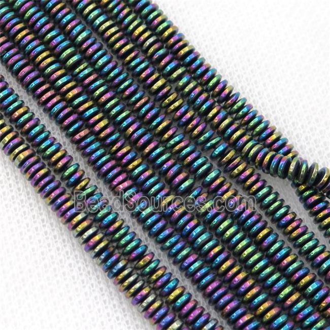 Hematite heishi beads, rainbow electroplated