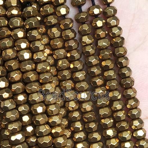 gold Hematite Beads, faceted rondelle, electroplated