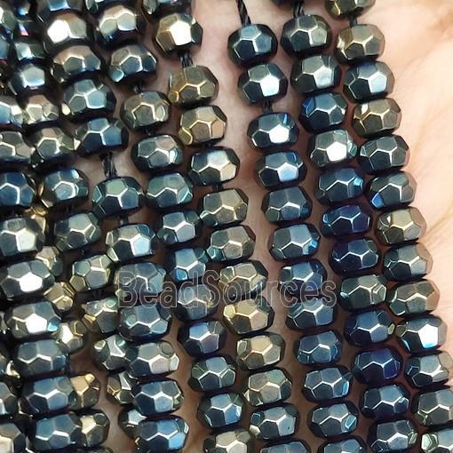 goldblue Hematite Beads, faceted rondelle, electroplated