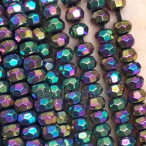 rainbow Hematite Beads, faceted rondelle, electroplated