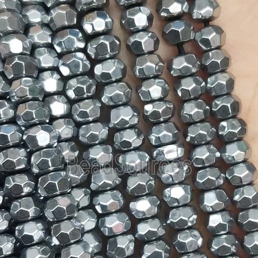 Hematite Beads, faceted rondelle, platinum electroplated