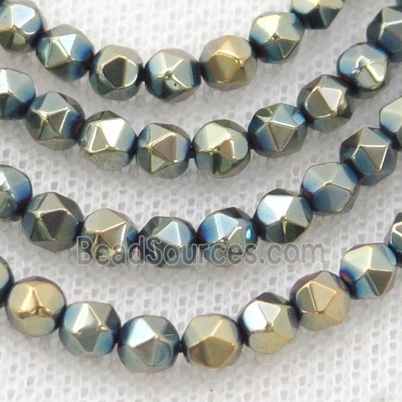 GoldBLue Hematite Beads Cut Round Electroplated