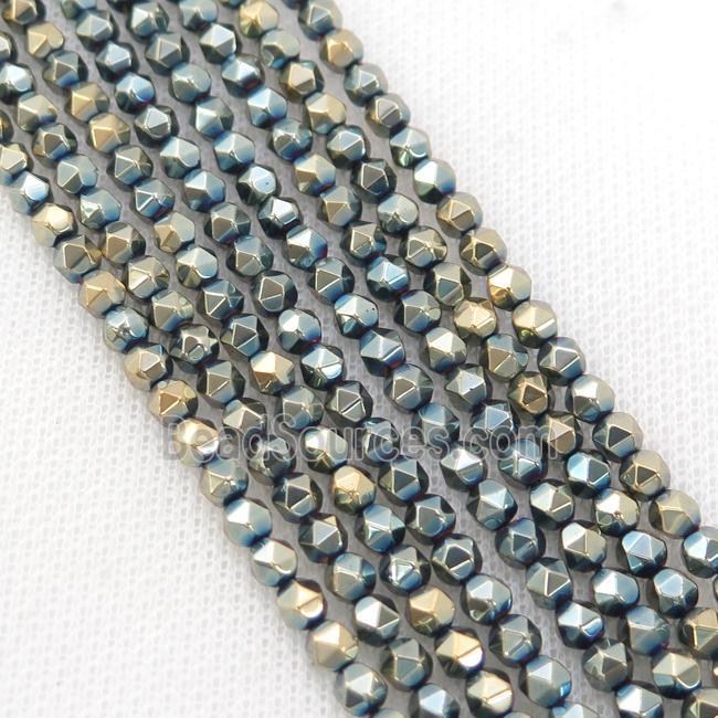 GoldBLue Hematite Beads Cut Round Electroplated