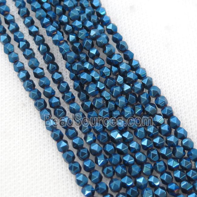 Hematite Beads Cut Round Blue Electroplated