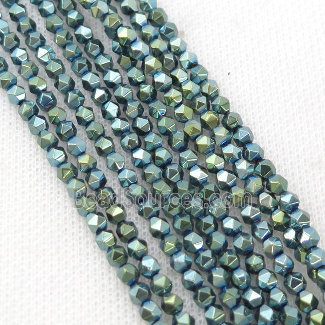 Hematite Beads Cut Round Green Electroplated